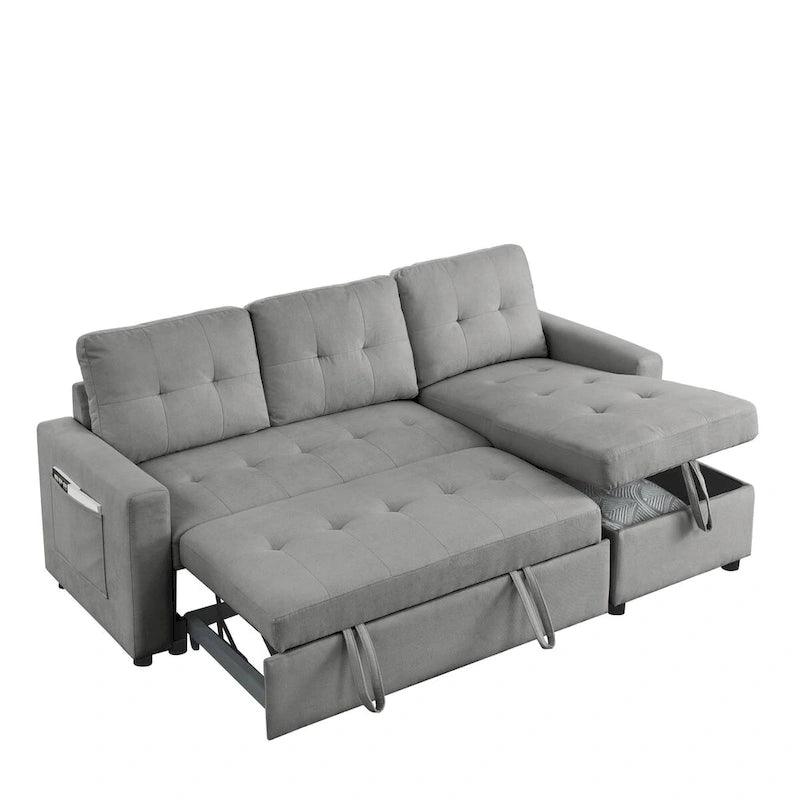 Canapé-lit sectionnel réversible beige de 78,5 pouces avec chaise longue de rangement et pochette latérale - 78,5 larg. x 49 prof. x 31 haut.