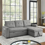 Canapé-lit sectionnel réversible beige de 78,5 pouces avec chaise longue de rangement et pochette latérale - 78,5 larg. x 49 prof. x 31 haut.