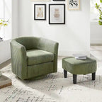 Fauteuil d'appoint pivotant en velours côtelé avec ottoman, une place – Jaune / Blanc / Vert / Noir / Gris