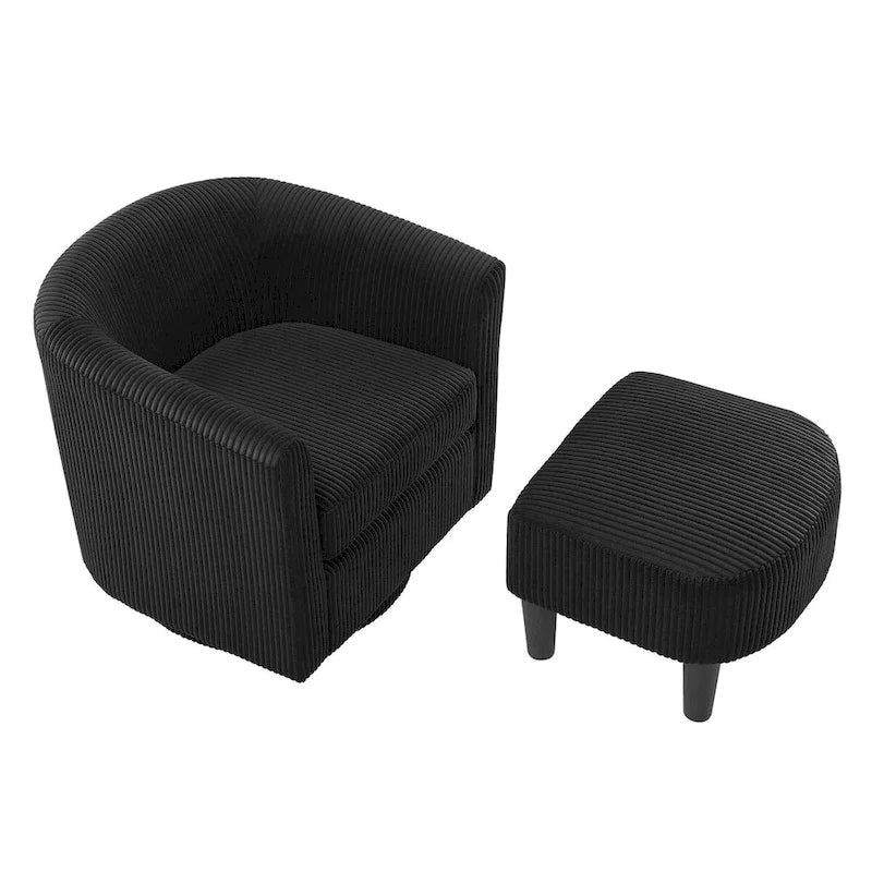 Fauteuil d'appoint pivotant en velours côtelé avec ottoman, une place – Jaune / Blanc / Vert / Noir / Gris