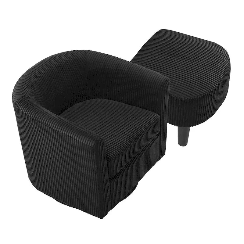 Fauteuil d'appoint pivotant en velours côtelé avec ottoman, une place – Jaune / Blanc / Vert / Noir / Gris