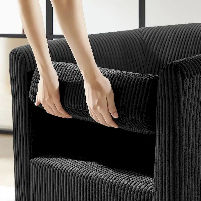 Fauteuil d'appoint pivotant en velours côtelé avec ottoman, une place – Jaune / Blanc / Vert / Noir / Gris