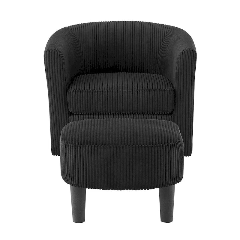 Fauteuil d'appoint pivotant en velours côtelé avec ottoman, une place – Jaune / Blanc / Vert / Noir / Gris