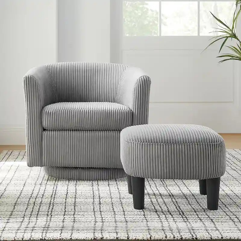 Fauteuil d'appoint pivotant en velours côtelé avec ottoman, une place – Jaune / Blanc / Vert / Noir / Gris