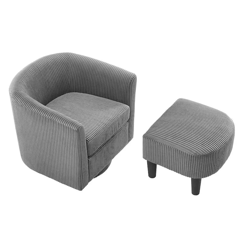 Fauteuil d'appoint pivotant en velours côtelé avec ottoman, une place – Jaune / Blanc / Vert / Noir / Gris