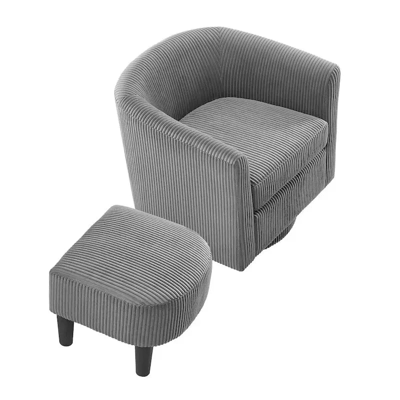 Fauteuil d'appoint pivotant en velours côtelé avec ottoman, une place – Jaune / Blanc / Vert / Noir / Gris