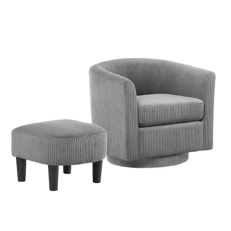 Fauteuil d'appoint pivotant en velours côtelé avec ottoman, une place – Jaune / Blanc / Vert / Noir / Gris