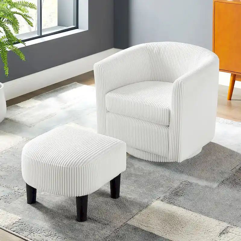 Fauteuil d'appoint pivotant en velours côtelé avec ottoman, une place – Jaune / Blanc / Vert / Noir / Gris