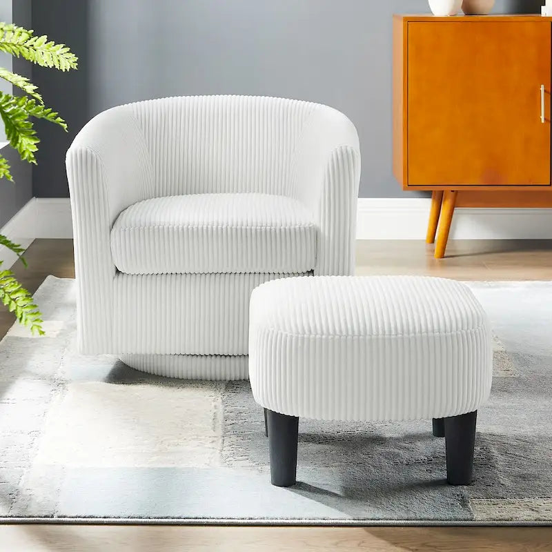 Fauteuil d'appoint pivotant en velours côtelé avec ottoman, une place – Jaune / Blanc / Vert / Noir / Gris