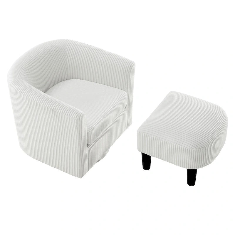 Fauteuil d'appoint pivotant en velours côtelé avec ottoman, une place – Jaune / Blanc / Vert / Noir / Gris
