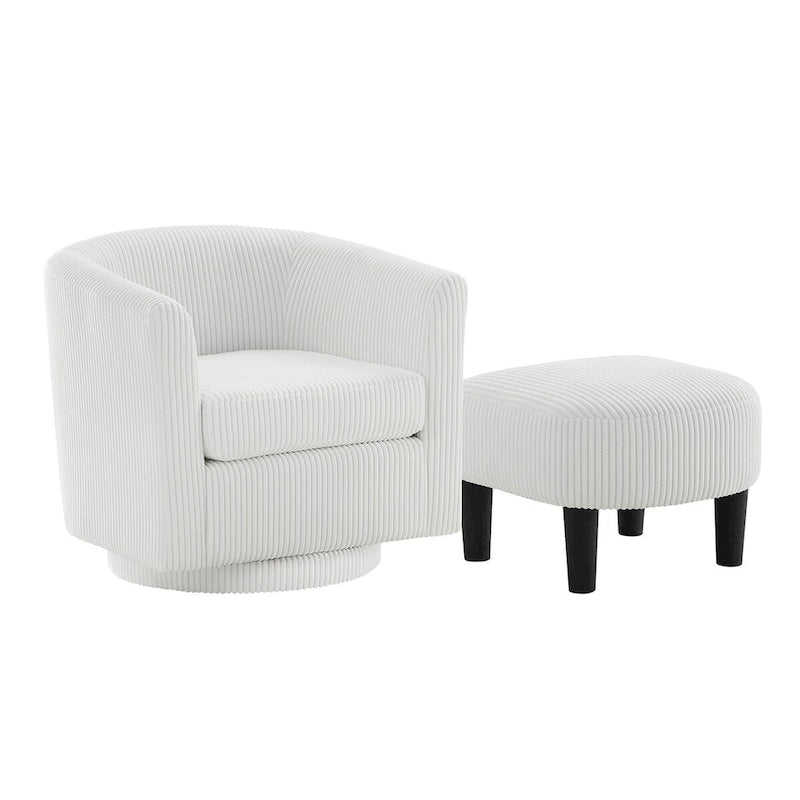 Fauteuil d'appoint pivotant en velours côtelé avec ottoman, une place – Jaune / Blanc / Vert / Noir / Gris