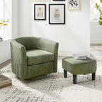 Fauteuil d'appoint pivotant en velours côtelé avec ottoman, une place – Jaune / Blanc / Vert / Noir / Gris