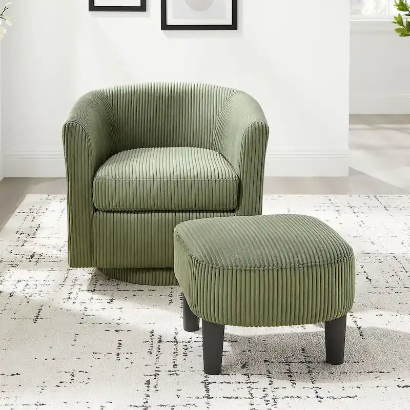 Fauteuil d'appoint pivotant en velours côtelé avec ottoman, une place – Jaune / Blanc / Vert / Noir / Gris