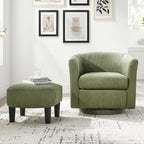 Fauteuil d'appoint pivotant en velours côtelé avec ottoman, une place – Jaune / Blanc / Vert / Noir / Gris