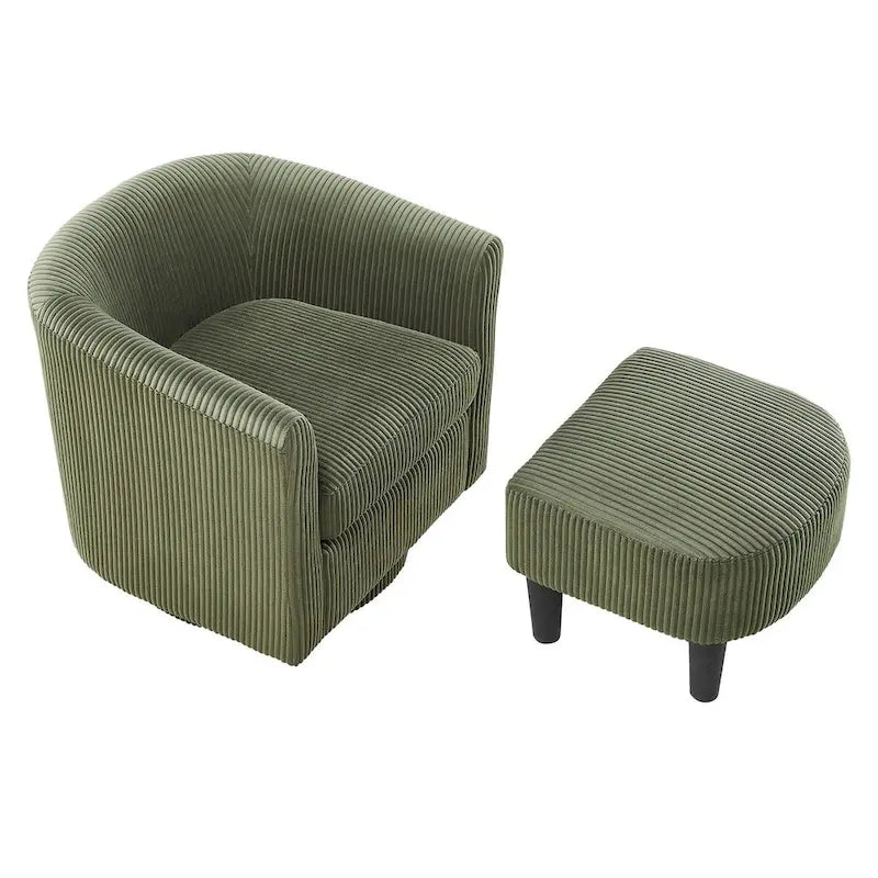 Fauteuil d'appoint pivotant en velours côtelé avec ottoman, une place – Jaune / Blanc / Vert / Noir / Gris