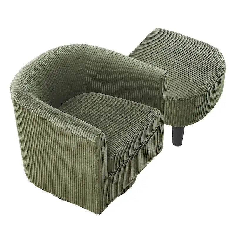 Fauteuil d'appoint pivotant en velours côtelé avec ottoman, une place – Jaune / Blanc / Vert / Noir / Gris