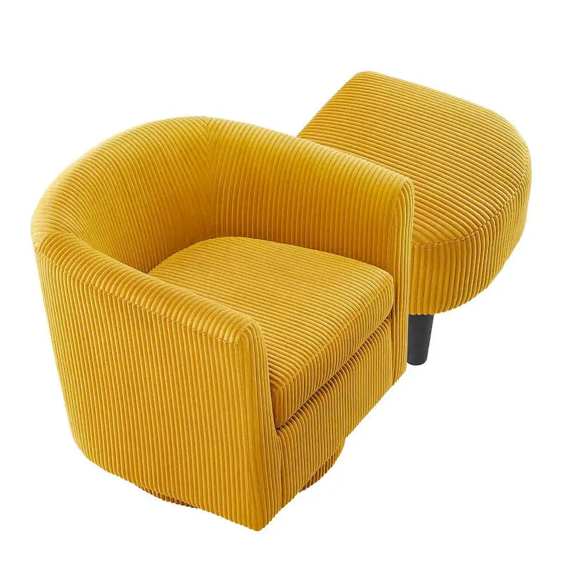 Fauteuil d'appoint pivotant en velours côtelé avec ottoman, une place – Jaune / Blanc / Vert / Noir / Gris