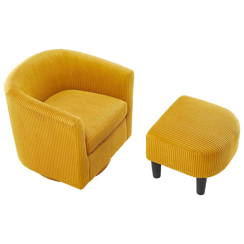 Fauteuil d'appoint pivotant en velours côtelé avec ottoman, une place – Jaune / Blanc / Vert / Noir / Gris