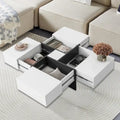 Table basse carrée blanche/marron/noire avec plateau coulissant et rangement dissimulé, 1 à 4 places