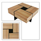 Table basse carrée blanche/marron/noire avec plateau coulissant et rangement dissimulé, 1 à 4 places