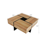 Table basse carrée blanche/marron/noire avec plateau coulissant et rangement dissimulé, 1 à 4 places