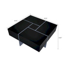 Table basse carrée blanche/marron/noire avec plateau coulissant et rangement dissimulé, 1 à 4 places