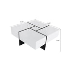 Table basse carrée blanche/marron/noire avec plateau coulissant et rangement dissimulé, 1 à 4 places