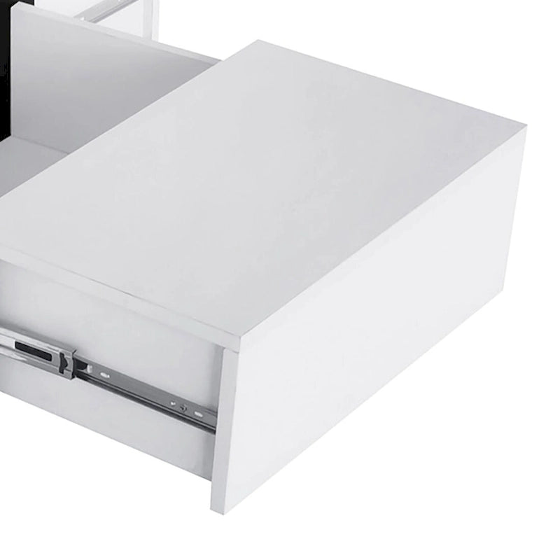 Table basse carrée blanche/marron/noire avec plateau coulissant et rangement dissimulé, 1 à 4 places