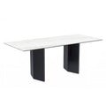 Table à manger rectangulaire en pierre blanche or / verre noir / pierre gris moyen, plateau en pierre frittée ou en verre, 4 à 6 places