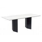 Table à manger rectangulaire en pierre blanche or / verre noir / pierre gris moyen, plateau en pierre frittée ou en verre, 4 à 6 places