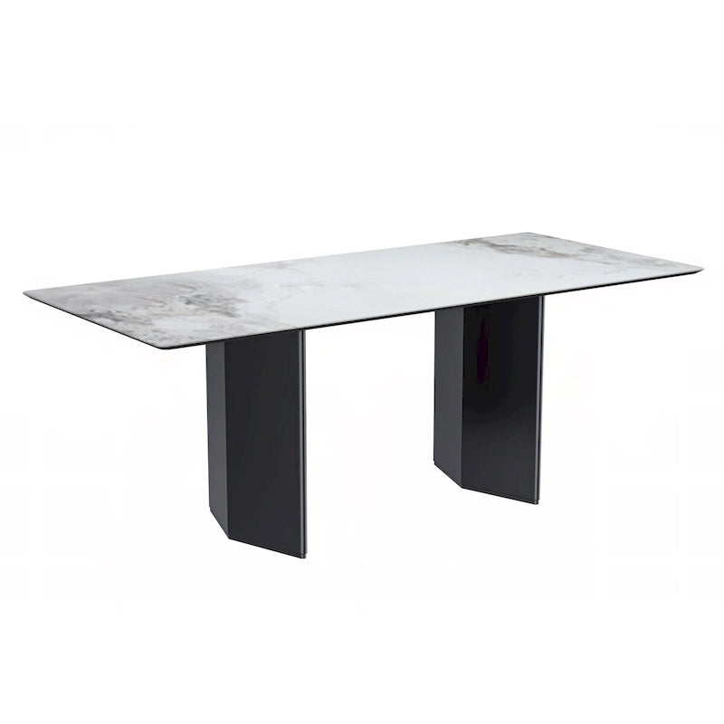 Table à manger rectangulaire en pierre blanche or / verre noir / pierre gris moyen, plateau en pierre frittée ou en verre, 4 à 6 places