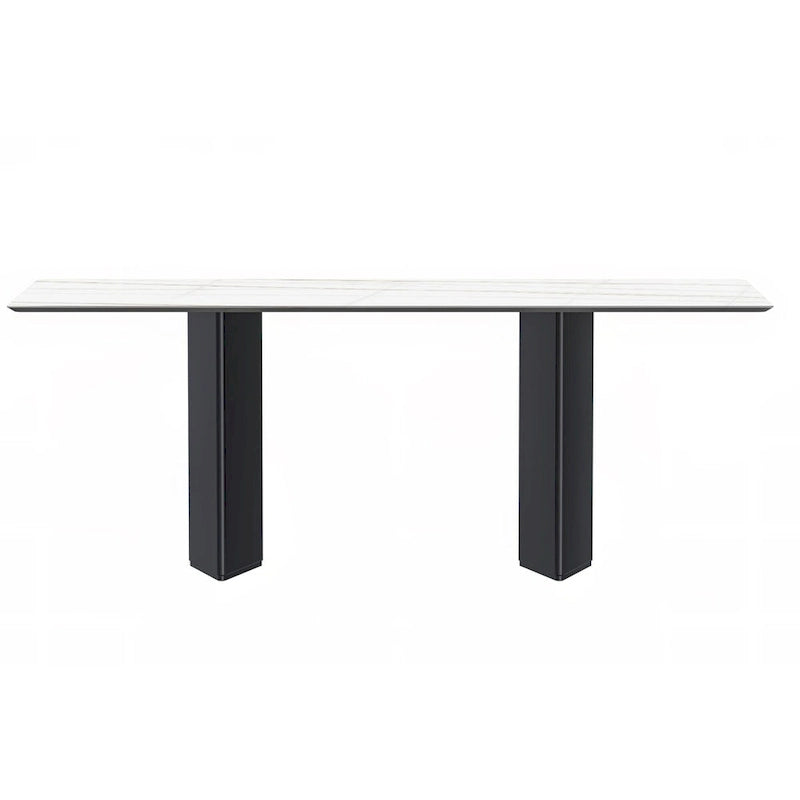 Table à manger rectangulaire en pierre blanche or / verre noir / pierre gris moyen, plateau en pierre frittée ou en verre, 4 à 6 places