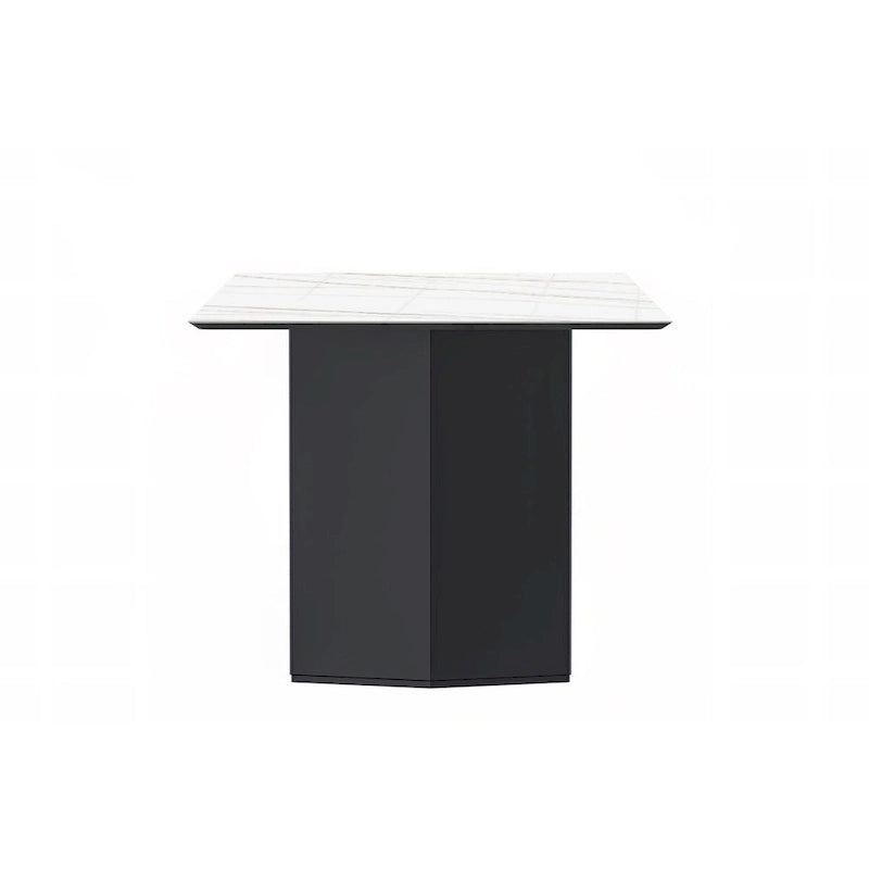 Table à manger rectangulaire en pierre blanche or / verre noir / pierre gris moyen, plateau en pierre frittée ou en verre, 4 à 6 places