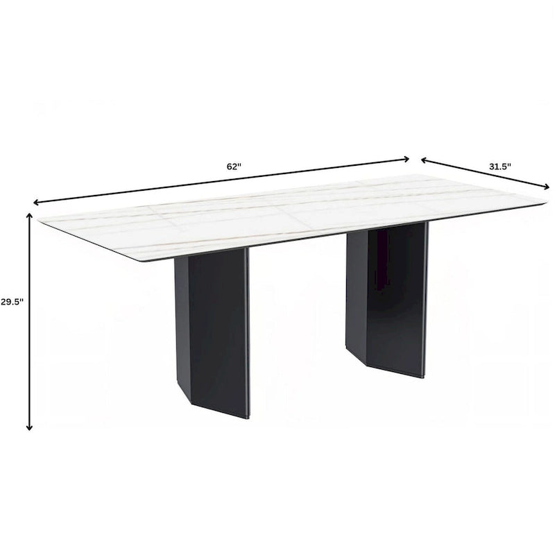 Table à manger rectangulaire en pierre blanche or / verre noir / pierre gris moyen, plateau en pierre frittée ou en verre, 4 à 6 places