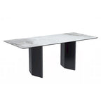 Table à manger rectangulaire en pierre blanche or / verre noir / pierre gris moyen, plateau en pierre frittée ou en verre, 4 à 6 places