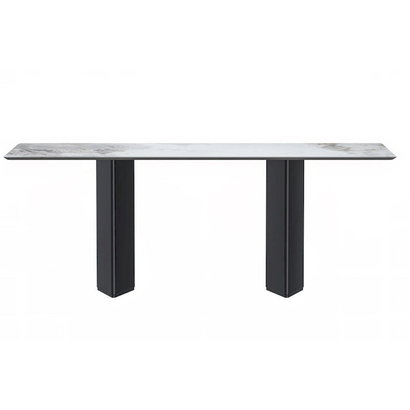 Table à manger rectangulaire en pierre blanche or / verre noir / pierre gris moyen, plateau en pierre frittée ou en verre, 4 à 6 places