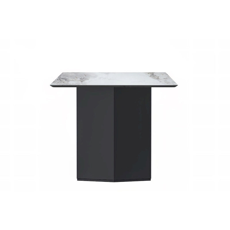 Table à manger rectangulaire en pierre blanche or / verre noir / pierre gris moyen, plateau en pierre frittée ou en verre, 4 à 6 places
