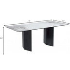 Table à manger rectangulaire en pierre blanche or / verre noir / pierre gris moyen, plateau en pierre frittée ou en verre, 4 à 6 places