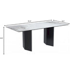 Table à manger rectangulaire en pierre blanche or / verre noir / pierre gris moyen, plateau en pierre frittée ou en verre, 4 à 6 places