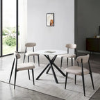 Table à manger ronde en pierre frittée blanche avec pieds croisés en métal, pour 2 à 4 personnes