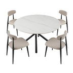 Table à manger ronde en pierre frittée blanche avec pieds croisés en métal, pour 2 à 4 personnes