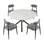 Table à manger ronde en pierre frittée blanche avec pieds croisés en métal, pour 2 à 4 personnes