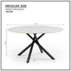 Table à manger ronde en pierre frittée blanche avec pieds croisés en métal, pour 2 à 4 personnes