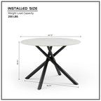 Table à manger ronde en pierre frittée blanche avec pieds croisés en métal, pour 2 à 4 personnes