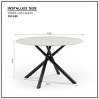 Table à manger ronde en pierre frittée blanche avec pieds croisés en métal, pour 2 à 4 personnes