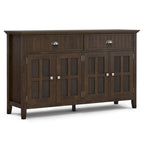 WYNDENHALL Normandy Buffet Grand bahut rectangulaire de style transitionnel en bois massif de 60 pouces de large, couleur brun brunette