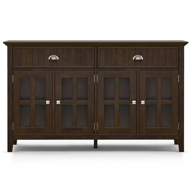 WYNDENHALL Normandy Buffet Grand bahut rectangulaire de style transitionnel en bois massif de 60 pouces de large, couleur brun brunette