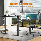 Bureau assis-debout électrique réglable en hauteur, bureau d'ordinateur ergonomique, noir, 55 x 24