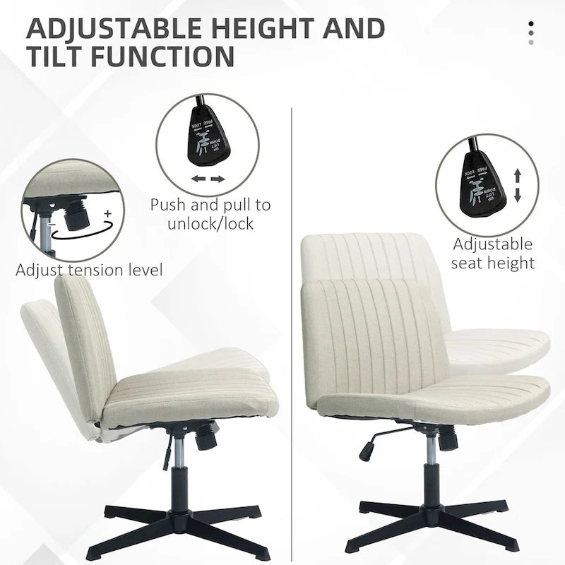 Fauteuil de bureau sans accoudoirs beige/gris avec hauteur réglable, une personne