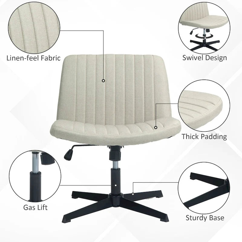 Fauteuil de bureau sans accoudoirs beige/gris avec hauteur réglable, une personne